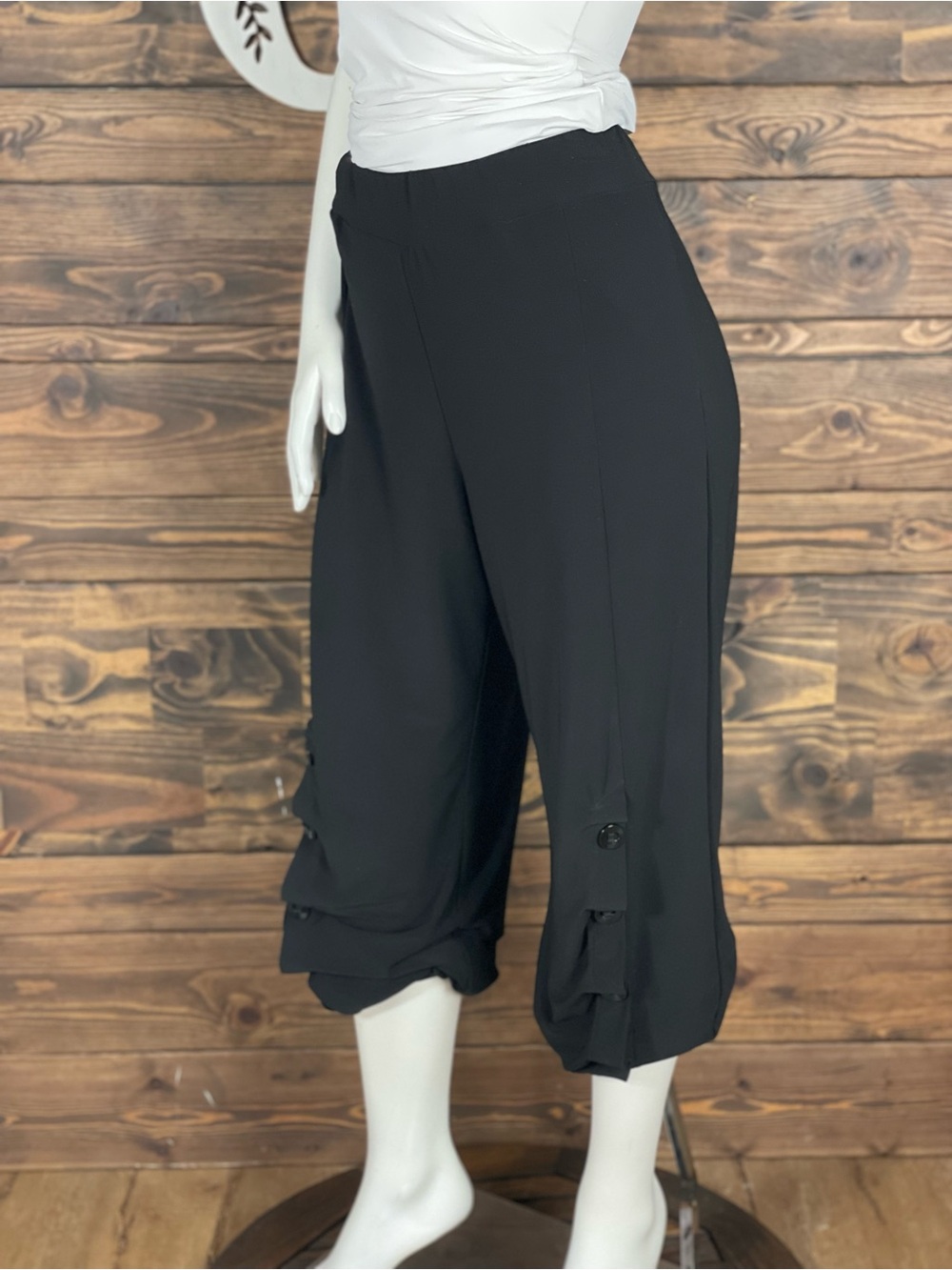 IC by Connie K | Black Pull-Cuff Wide Leg Pants Button Up Swag Draped Joggers - Picture 8 of 11